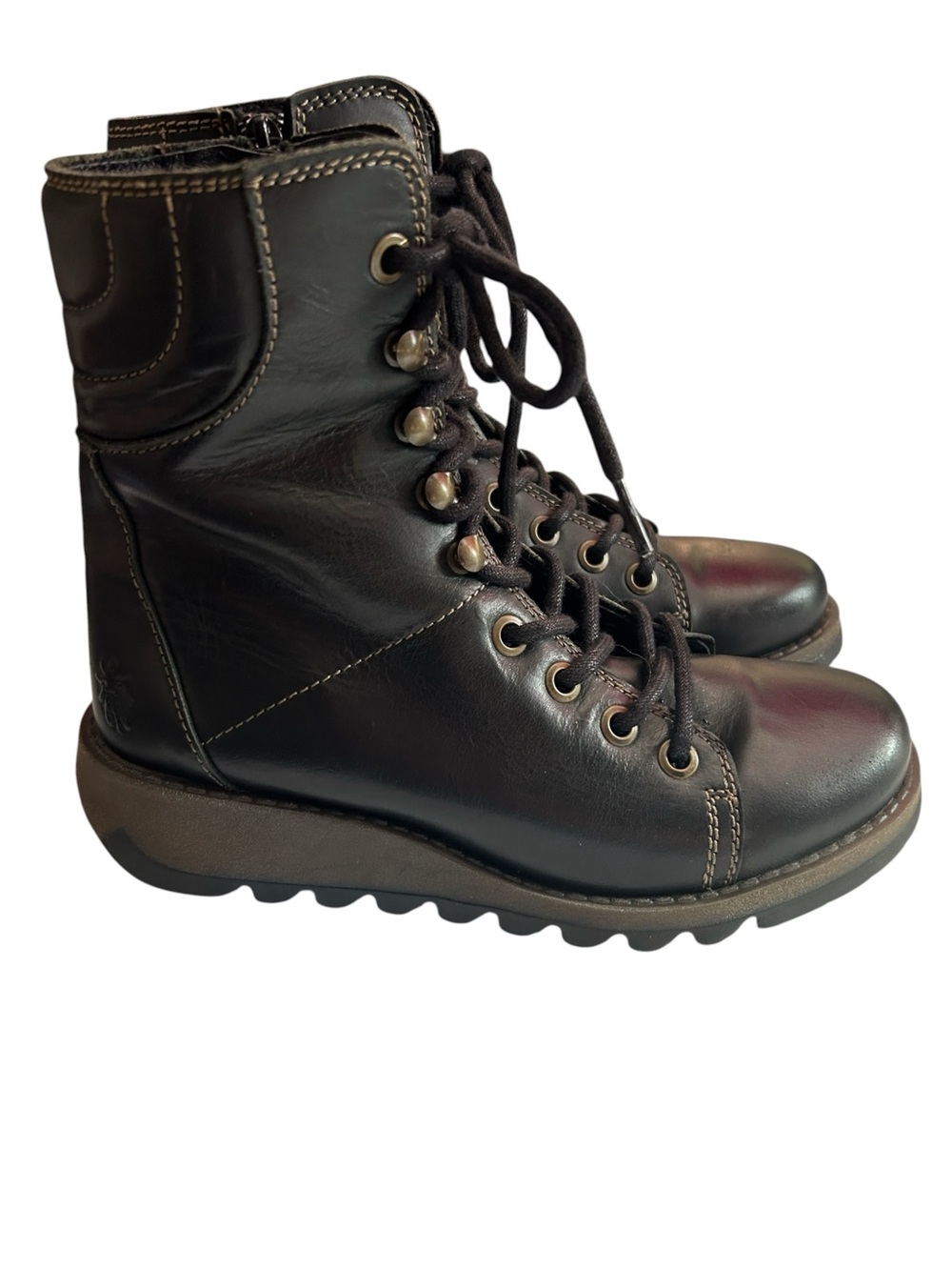 FLY London Heritage Black
Leather Lace Up Combat Boot Side Zip 38 EU 7.5 US